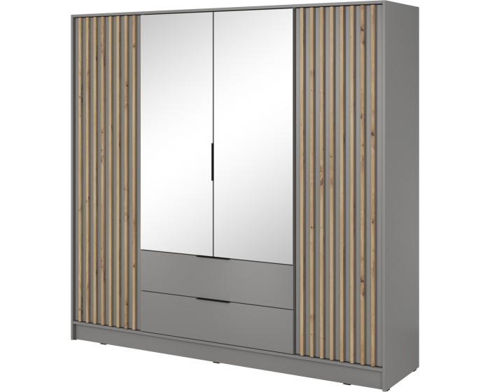 Šatní skříň Nelly 206 cm se zrcadlem šedá/dub artisan