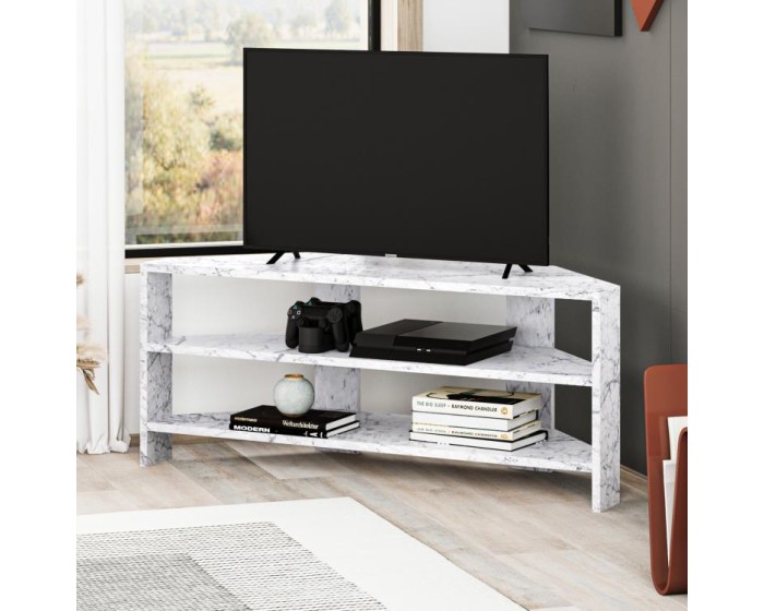 Rohový TV stolek Houseland Thales mramor Carrara