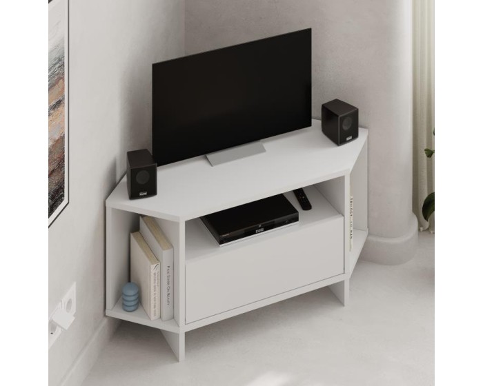 Rohový TV stolek Houseland Viva bílý