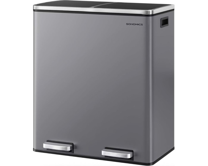 Odpadkový koš s víkem JORDAN 2x30 L šedý/černý