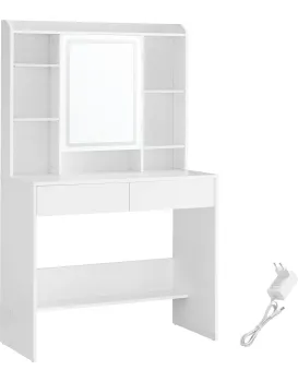 Toaletní stolek Vasagle Berny 90 cm se zrcadlem a LED osvětlením bílý