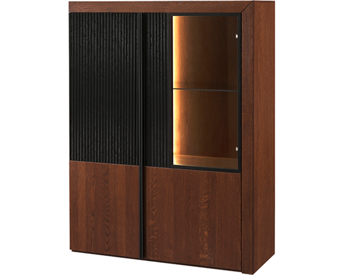 Vitrína Paris II 15 106 cm z masivu s LED osvětlením dub antický/černá