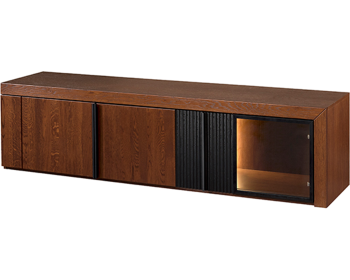 TV stolek Paris II 25 182 cm z masivu s LED osvětlením dub antický/černý