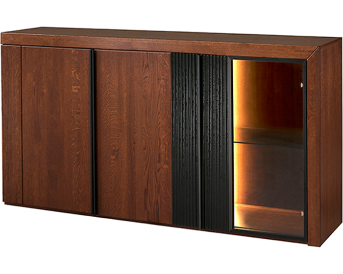 Komoda Paris II 45 182 cm z masivu s LED osvětlením dub antický/černá