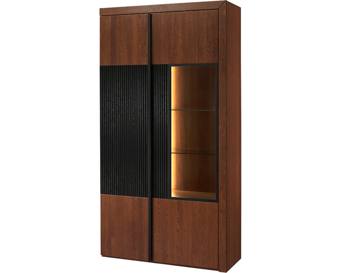 Vitrína Paris II 12 106 cm z masivu s LED osvětlením dub antický/černá