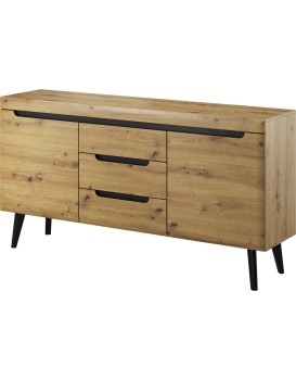Komoda Nordi 160 cm s šuplíky černá/dub artisan