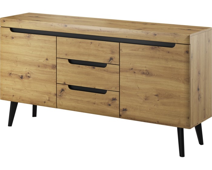 Komoda Nordi 160 cm s šuplíky černá/dub artisan