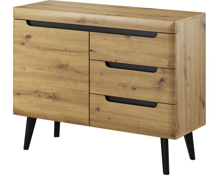 Komoda Nordi 107 cm s šuplíky černá/dub artisan