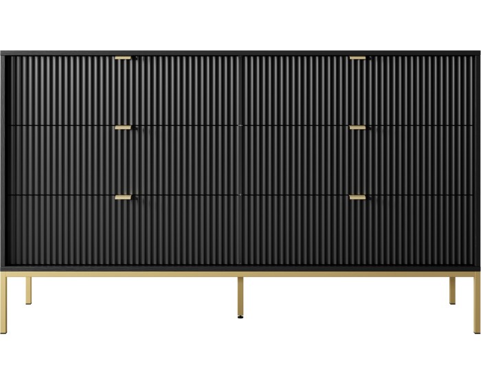 Komoda Nova 154 cm se zásuvkami černá/zlatá