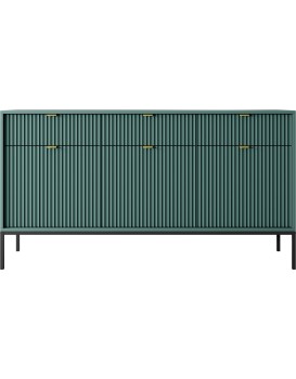 Komoda Nova 154 cm zelená/zlaté úchyty a černý rám