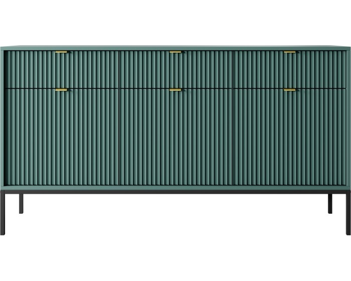 Komoda Nova 154 cm zelená/zlaté úchyty a černý rám