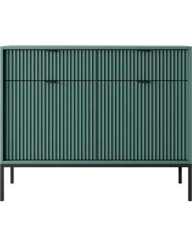 Komoda Nova 104 cm se zásuvkami zelená/černé úchytky a černý rám