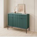 Komoda Nova 104 cm se zásuvkami zelená/černé úchytky a černý rám