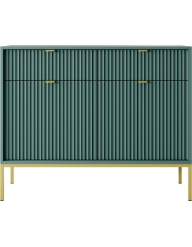 Komoda Nova 104 cm se zásuvkami zelená/zlaté úchytky a zlatý rám