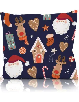 Vánoční povlak na polštář Holly Jolly 004 45x45 cm tmavě modrý