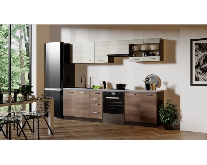 Kuchyňská linka Rachel 260 cm akácie skořicová/dub Navara/wenge