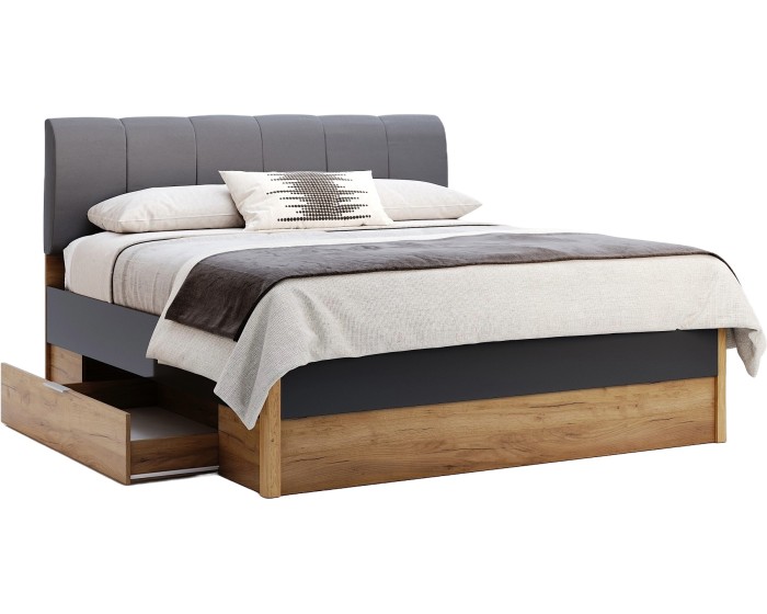 Dvoulůžková postel Ramona 180x200 s šuplíky dub Craft/matná láva