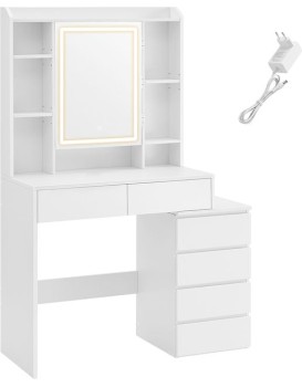 Toaletní stolek Vasagle Ginny 97 cm s LED osvětlením bílý