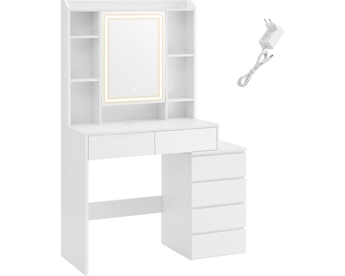 Toaletní stolek Vasagle Ginny 97 cm s LED osvětlením bílý
