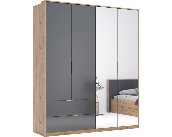Šatní skříň Raymond 2 zásuvky a zrcadla 182 cm antracit mat/dub Artisan