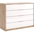 Komoda Raymond 4 zásuvky lesklá bílá/dub Artisan