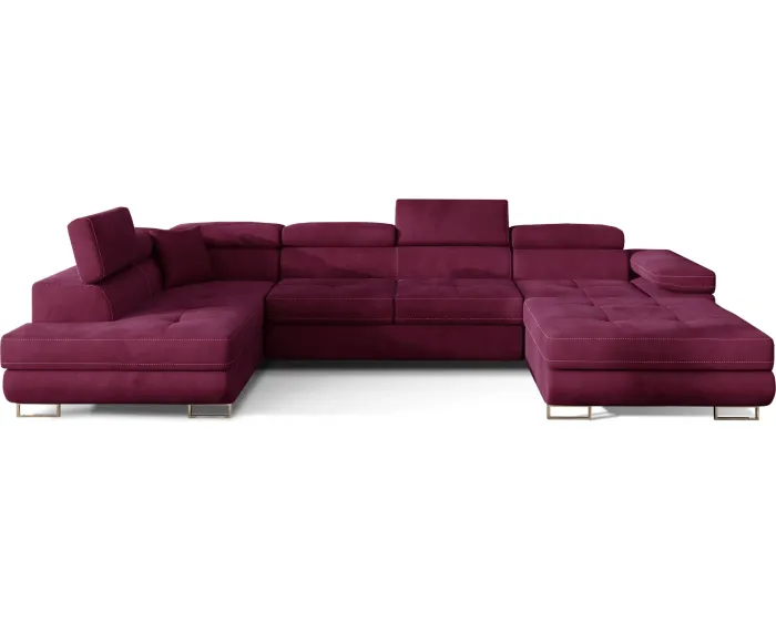 Rohová rozkládací sedací souprava RODRIGO 345 cm Mat Velvet 68 vínová levá
