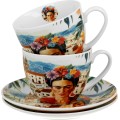 Sada 2 ks porcelánových šálků s podšálky Mexican Art Frida 270 ml vícebarevná