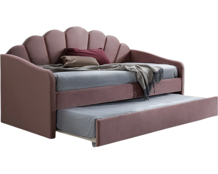 Čalouněná postel Bella Velvet 90x200 s výsuvnou přistýlkou pudrová