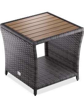 Zahradní odkládací stolek Gerad 45 cm polyratan/akácie šedý