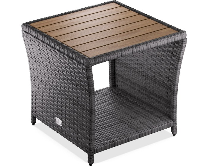 Zahradní odkládací stolek Gerad 45 cm polyratan/akácie šedý