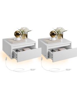 Sada 2 ks závěsných nočních stolků Vasagle Drawer s LED osvětlením bílá