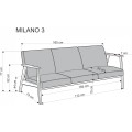 Třímístná pohovka z masivu MILANO 175 cm popelavě šedá/ořech