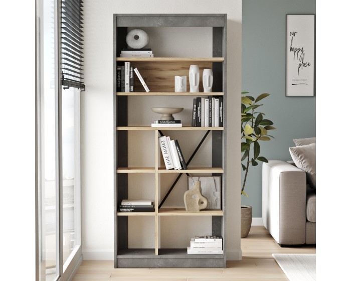 Knihovna Houseland Novak dub Wotan/beton